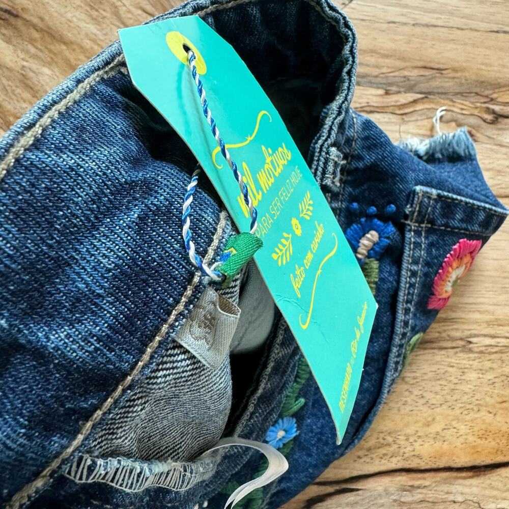Farm Rio Embroidered Cut Off Jean Shorts - Picture 7 of 8